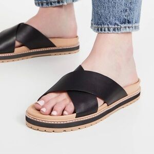 Madewell Dayna Lugsole Criss cross Slide Sandals in Black Leather
